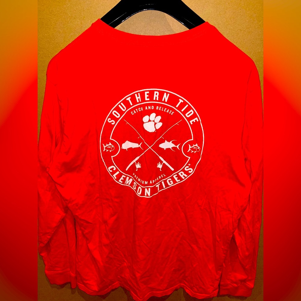 Southern Tide Clemson Tigers Mens L Long  Sleeve Graphic T Shirt Orange